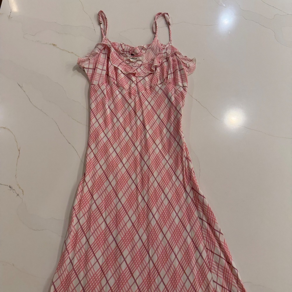 O'Neill Women's Pink Plaid Ruffle Spaghetti Strap Sundress Size‎ Small